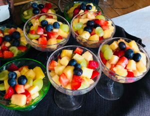 dishes of breakfast fruit