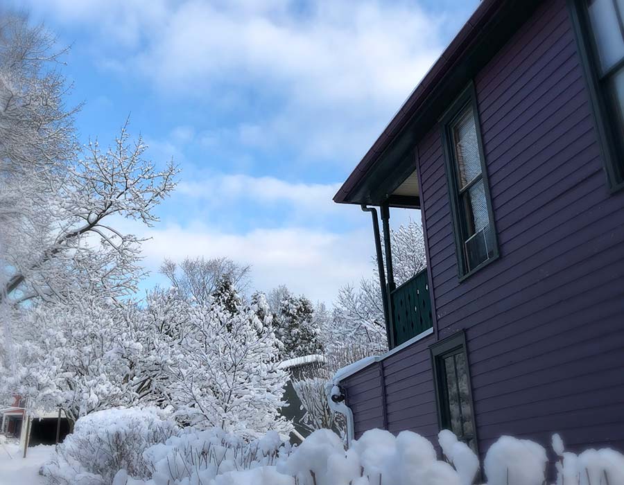 inn exterior with snow