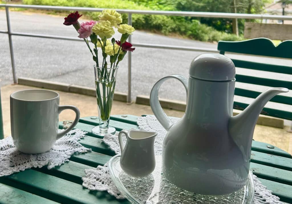 Coffee served in the outdoor seating area